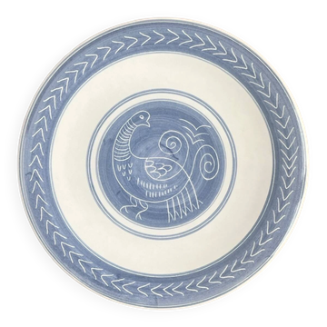 Grande assiette à l’oiseau bleu manufacture Yvon Roy