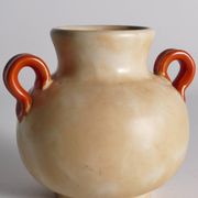 Art Deco Ceramic Beige Vase with Red Handles by Anna-Lisa Thomson, Upsala Ekeby