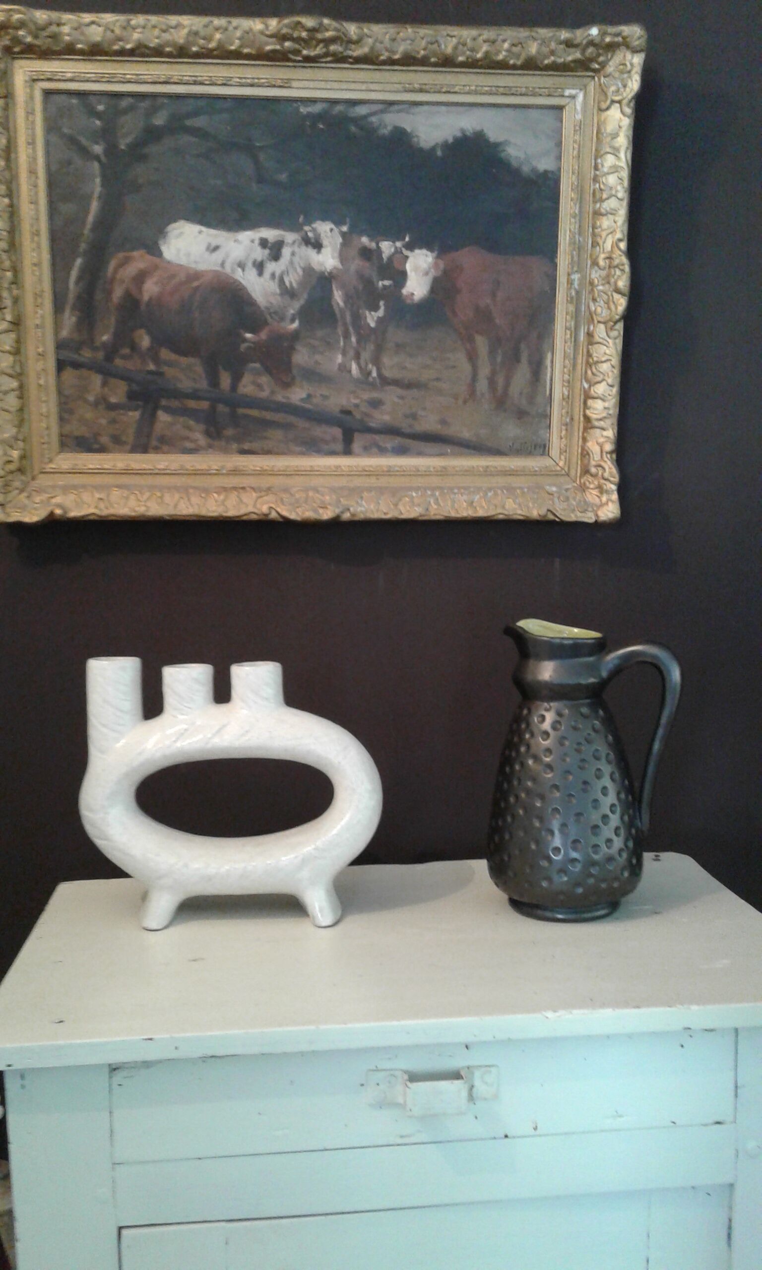 Vase anneau céramique.3 cols Japon XXème