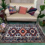 Tapis kazak turc vintage oriental 160x94 cm tribal petit tapis, rouge et bleu