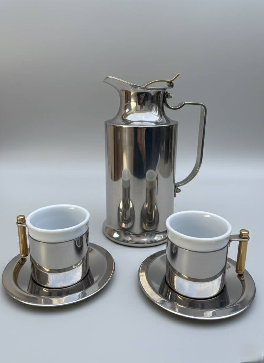 Balzano 3-piece metal and porcelain coffee set, Made in Italy