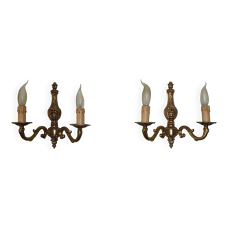 Pair of French Traditional Style Bronze Mid Century Double Wall Lights 5163