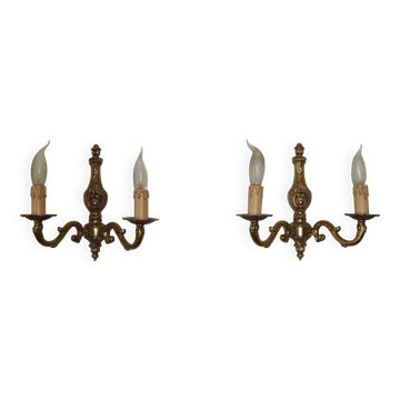 Pair of double wall sconces in bronze in traditional mid-century French style 5163