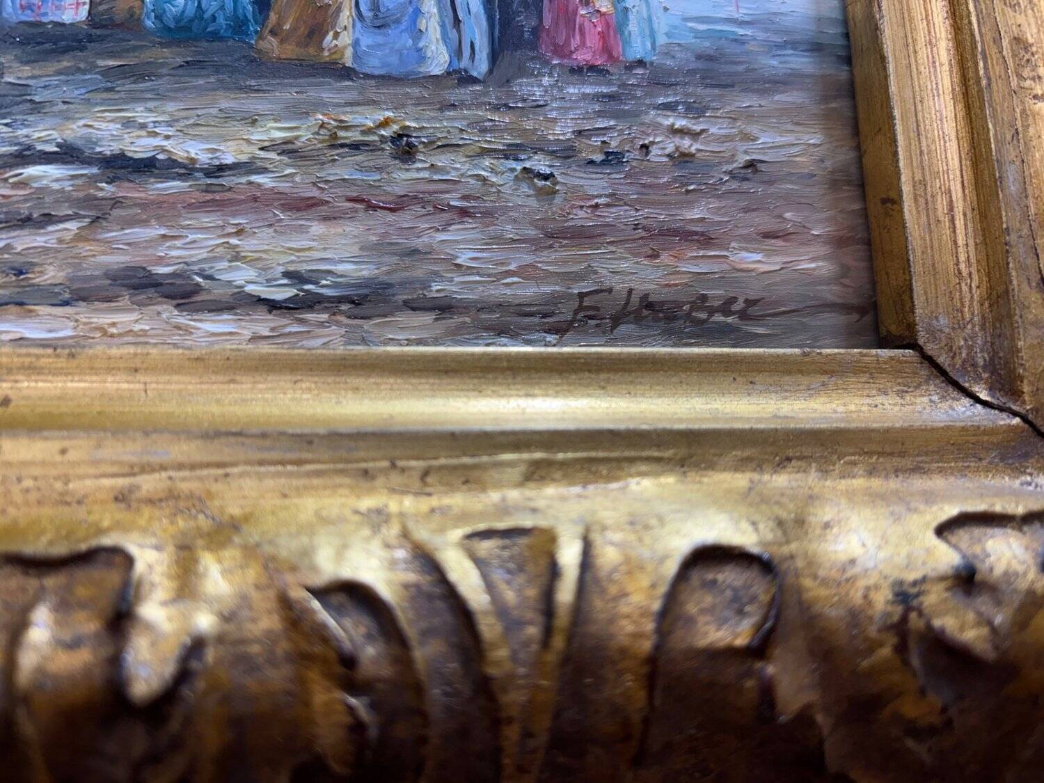 Oil on panel beach scene 19th century - F. Hubert, Boudin style