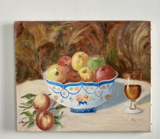Still life in oil fruit cup