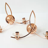 Paire d'appliques vintage 1950 cuivre & verre