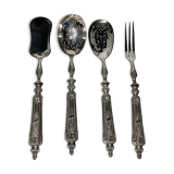 Old candy confectionery service 4 pieces silver metal case XIXth