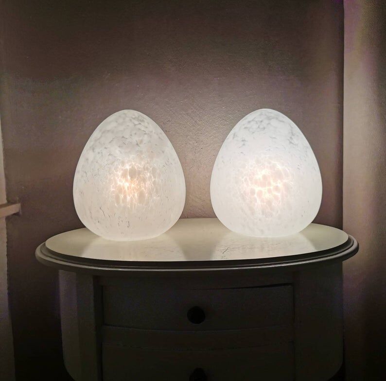 Set of 2 vintage white glass table lamps, 80s