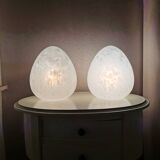 Set of 2 vintage white glass table lamps, 80s