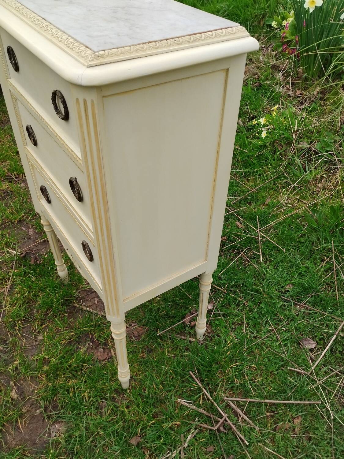 Antique Louis XVI style chest of drawers with marble top