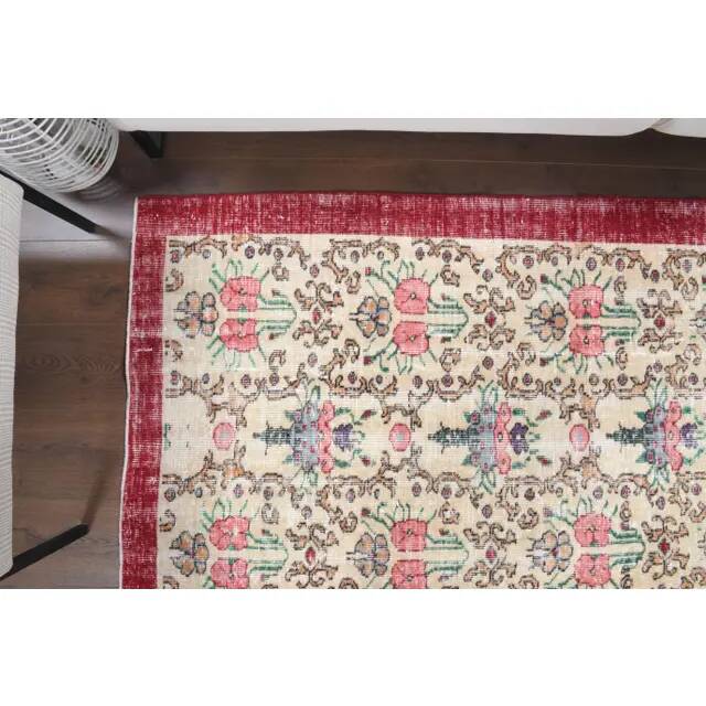 Vintage Turkish Oushak Handmade Wool Cotton Red Area Rug 107x191