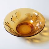 Vintage Amber Glass Bowl with Embossed Fish Pattern / Czech Repulic / 1980s