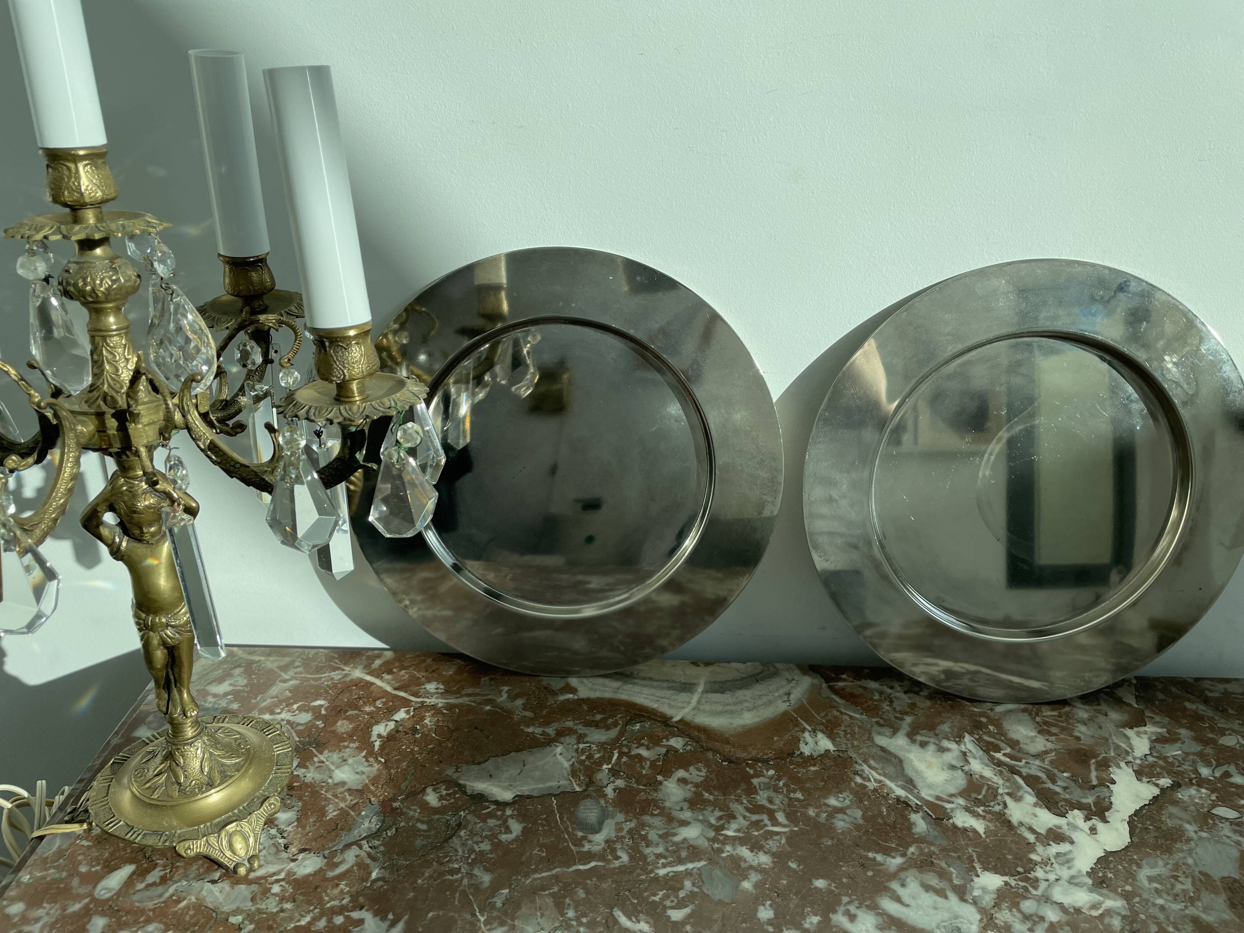 Pair of vintage, underplates, silver metal