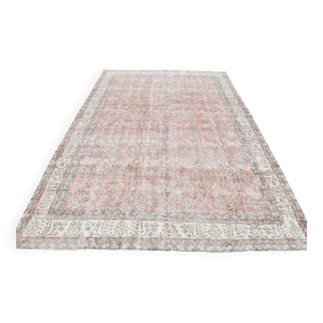 Tapis vintage turc floral oversize rose doux, 219x313 cm
