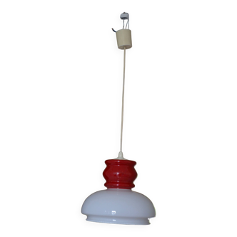White and red opaline glass chandelier vintage 1970 space age