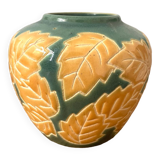 Vase motif floral vert et jaune ceramique