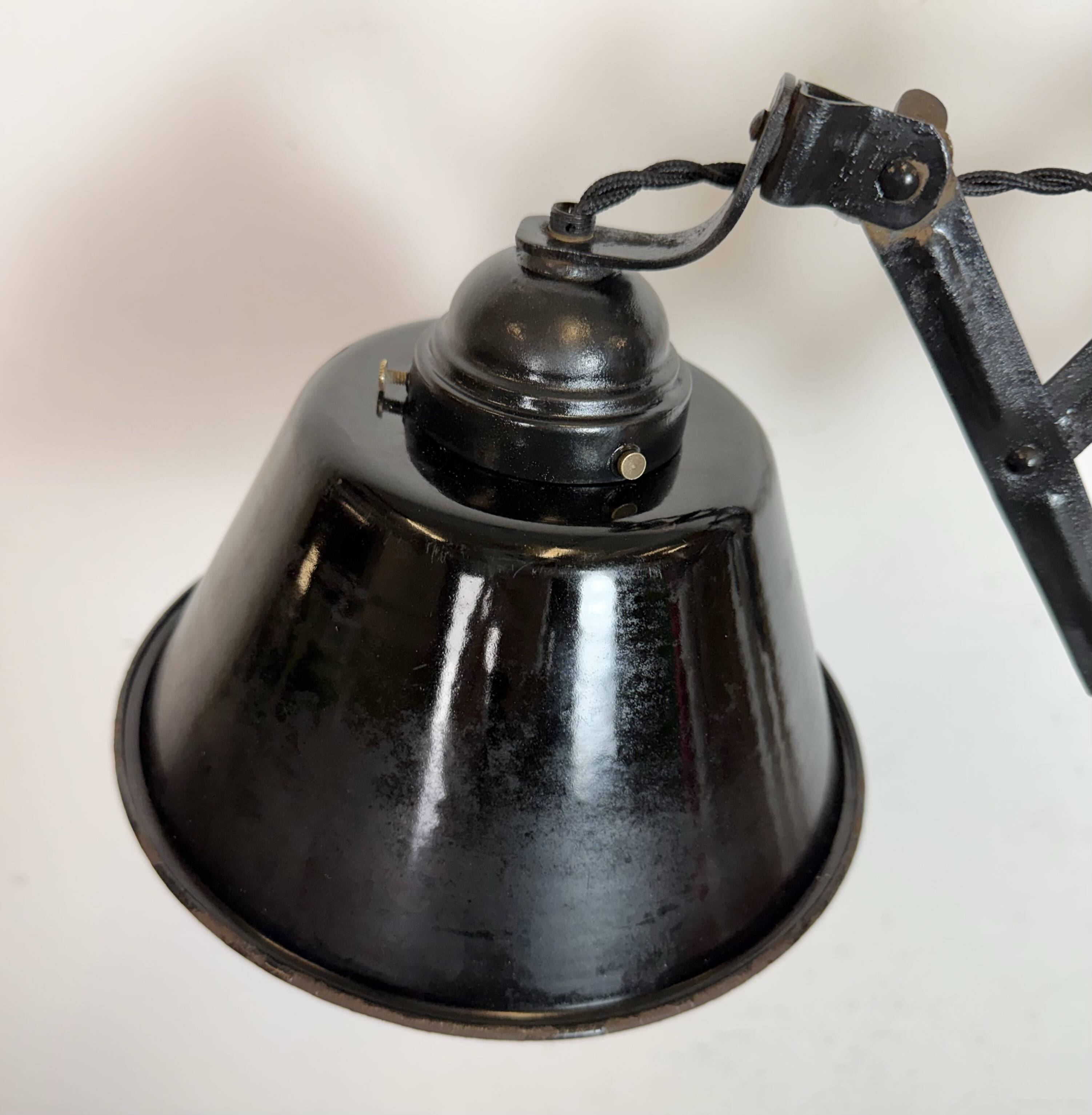 Industrial Black Enamel Scissor Wall Lamp, 1930s