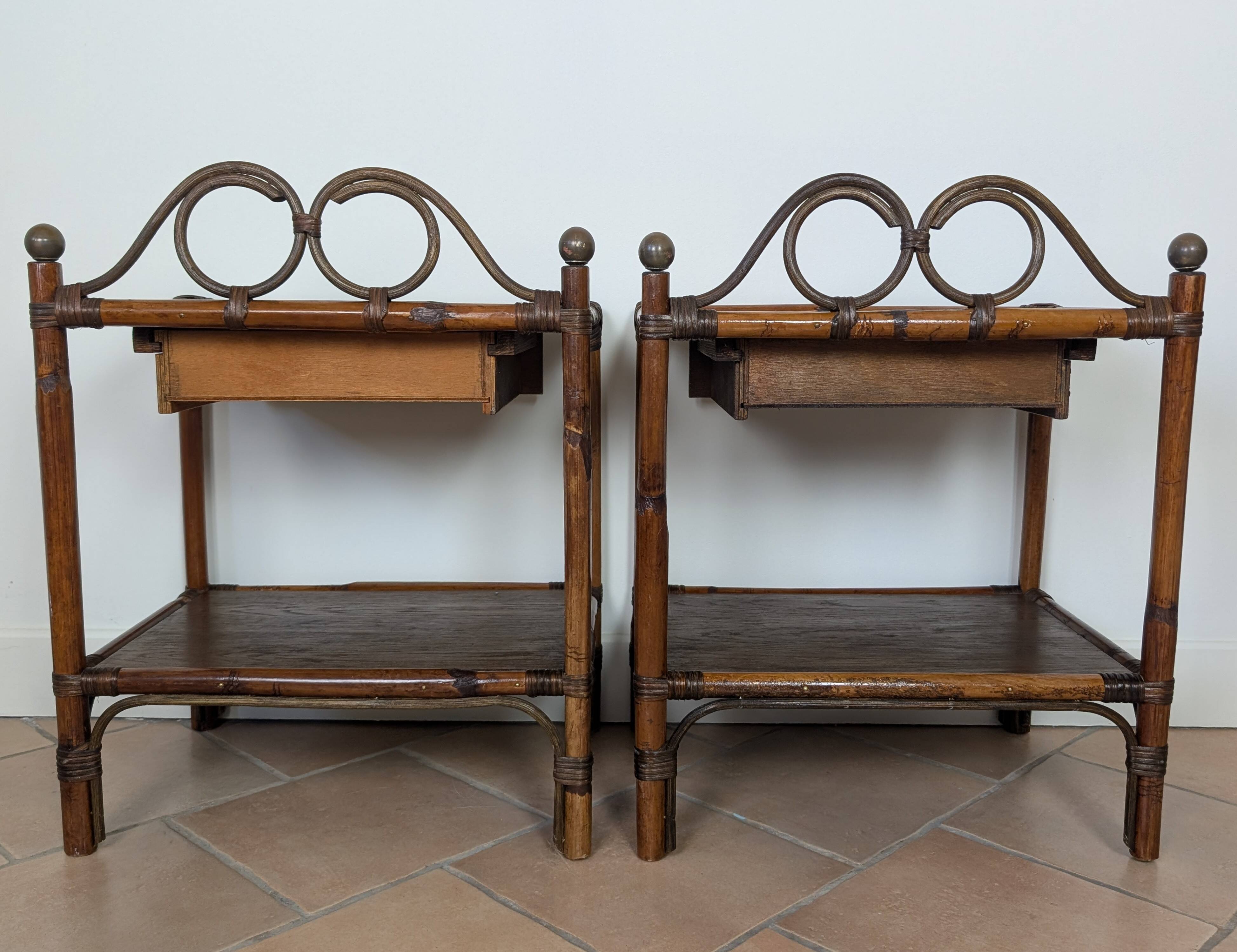 Pair of rattan bedside tables