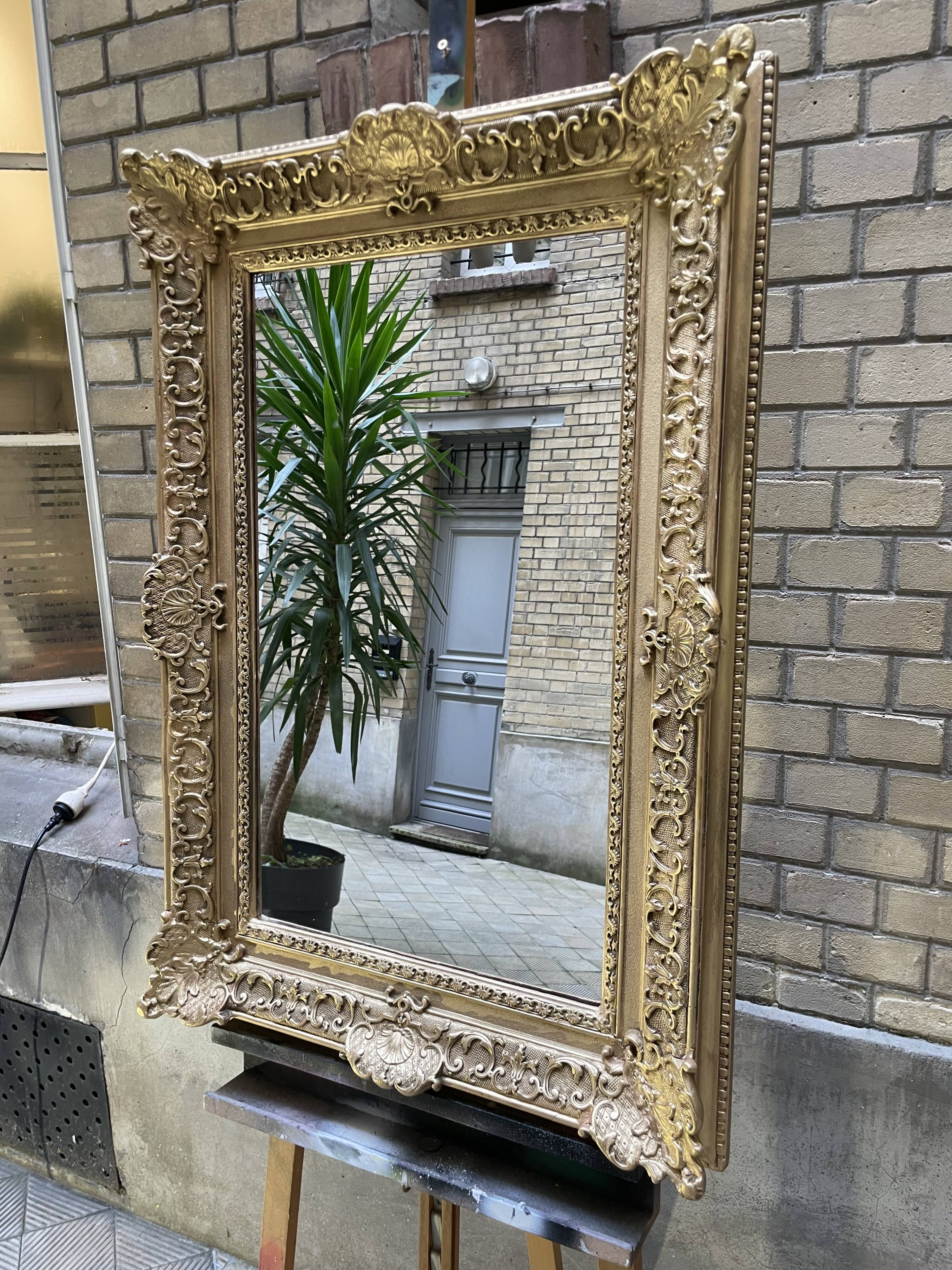 Large gilded Napoleon III mirror – late 19th century – restored, new glass