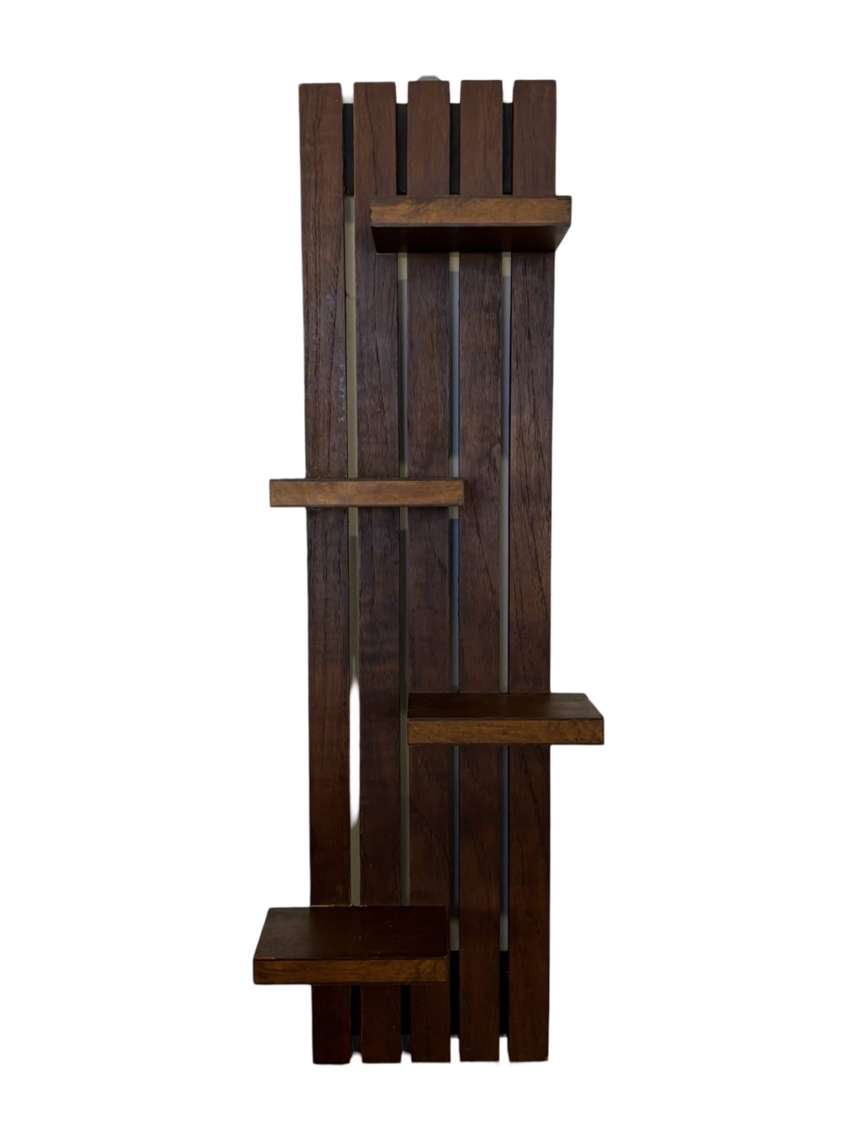 vintage wall shelf plant support, decoration oak wood