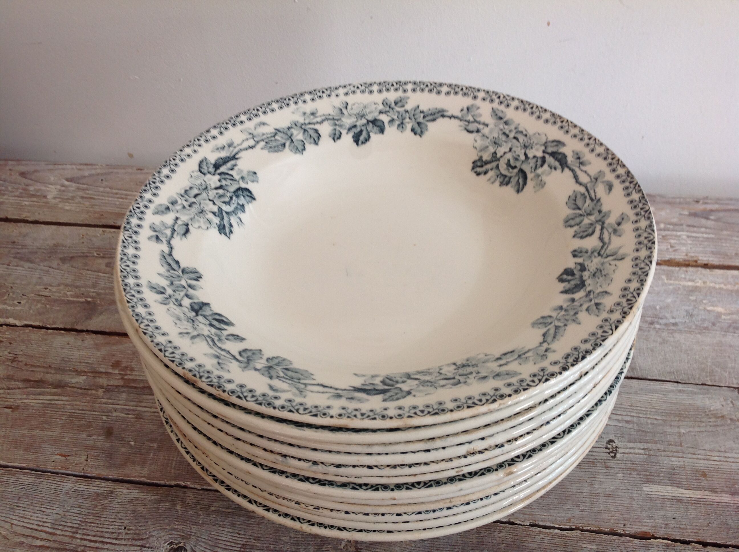 Set of 12 deep terre de fer plates
