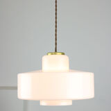 Mid-century Italian White Glass and Brass Pendant Lamp