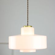 Mid-century Italian White Glass and Brass Pendant Lamp
