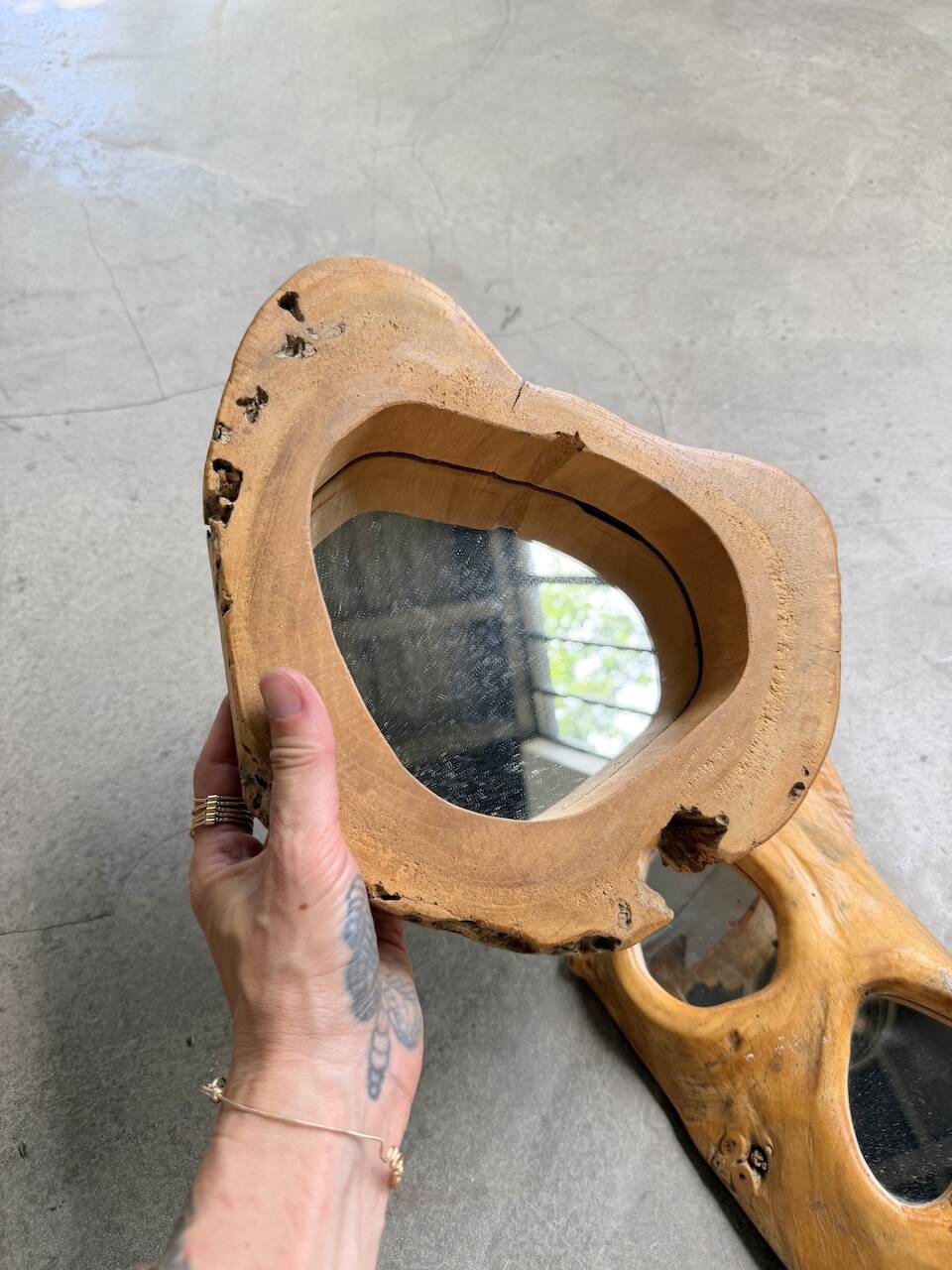 Set de 4 miroirs organiques brutalistes en bois années 50