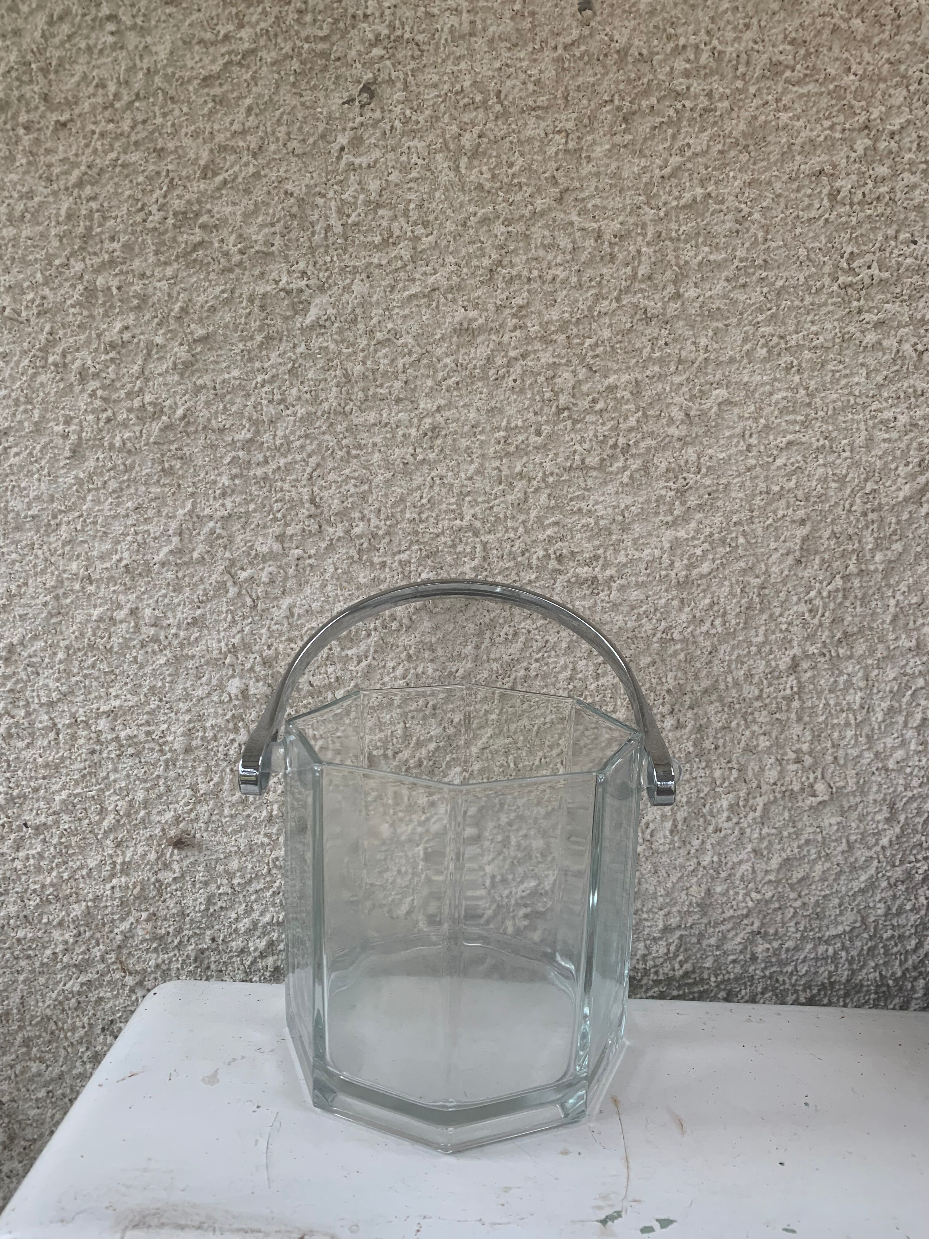 Vintage faceted glass ice bucket 1970