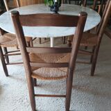 Set of 6 wooden chairs and 50s straw