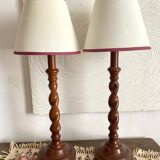Pair of twisted wooden base lamps