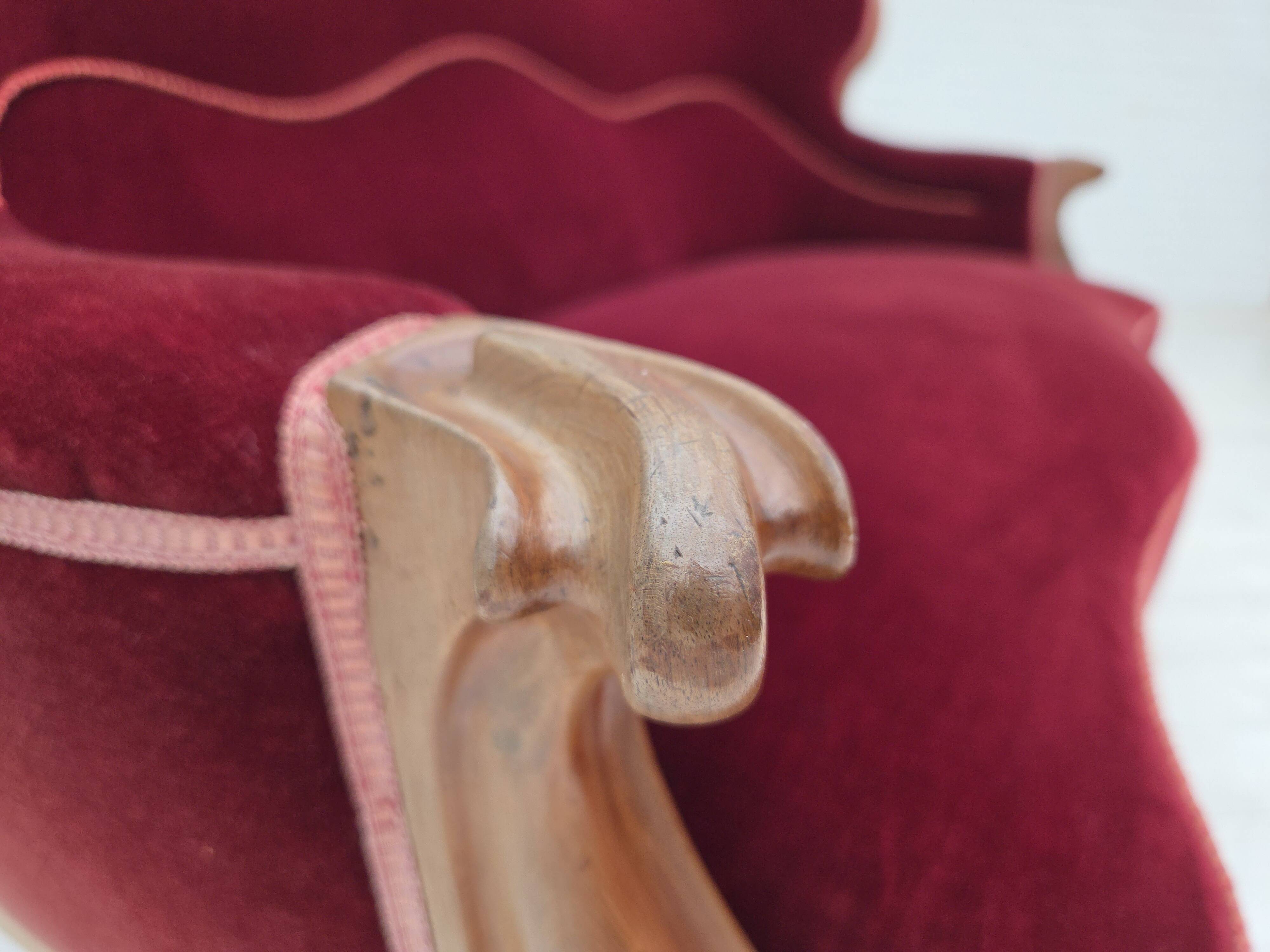 1930s, Danish 2-seater sofa, furniture velour, ash wood, reupholstered.