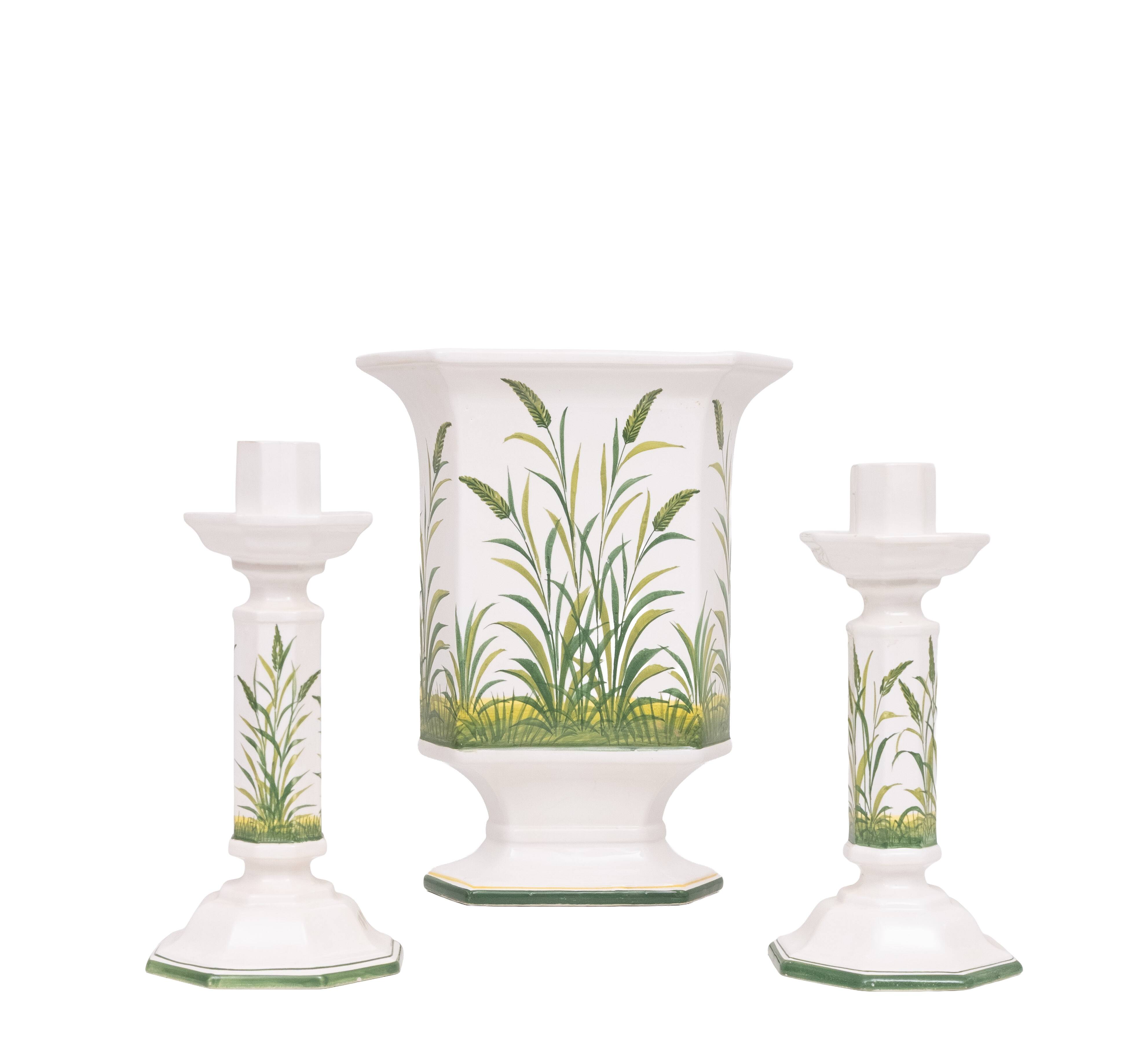 set of 3 Ceramics Candlesticks and Jardiniere by Bassano Italy 1970s