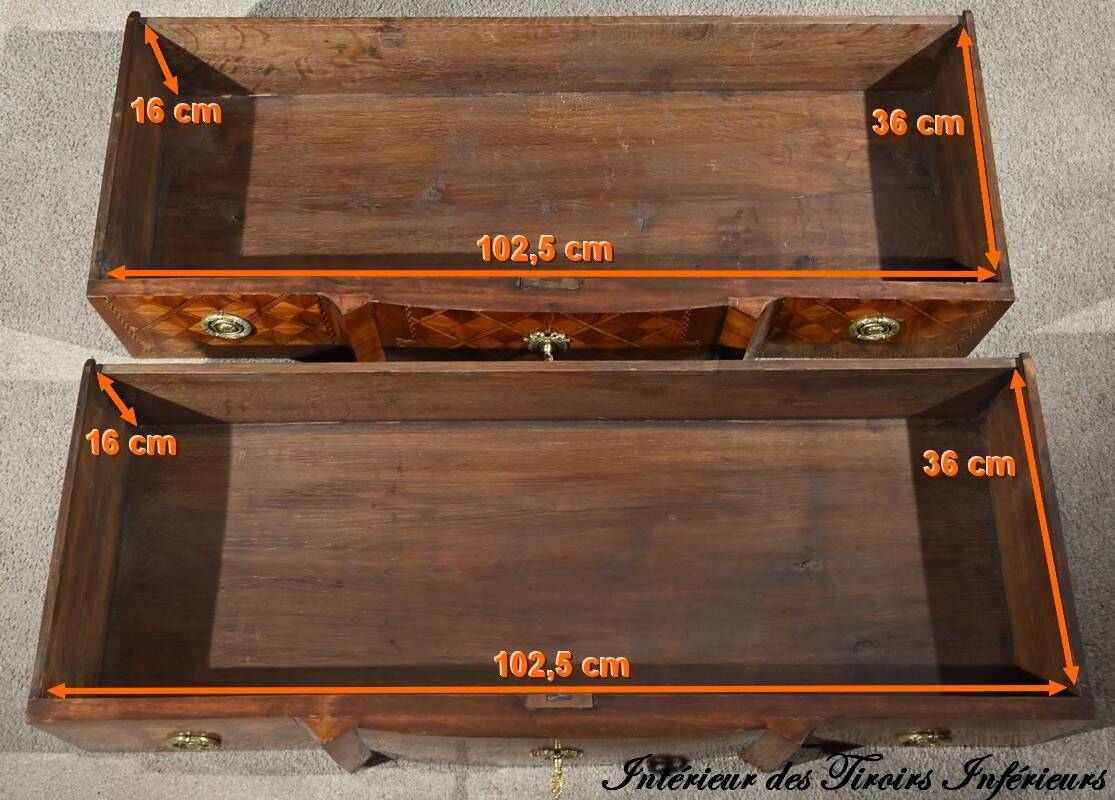 Rosewood and Mahogany chest of drawers, Louis XV / Louis XVI Transition style – Late 19th century