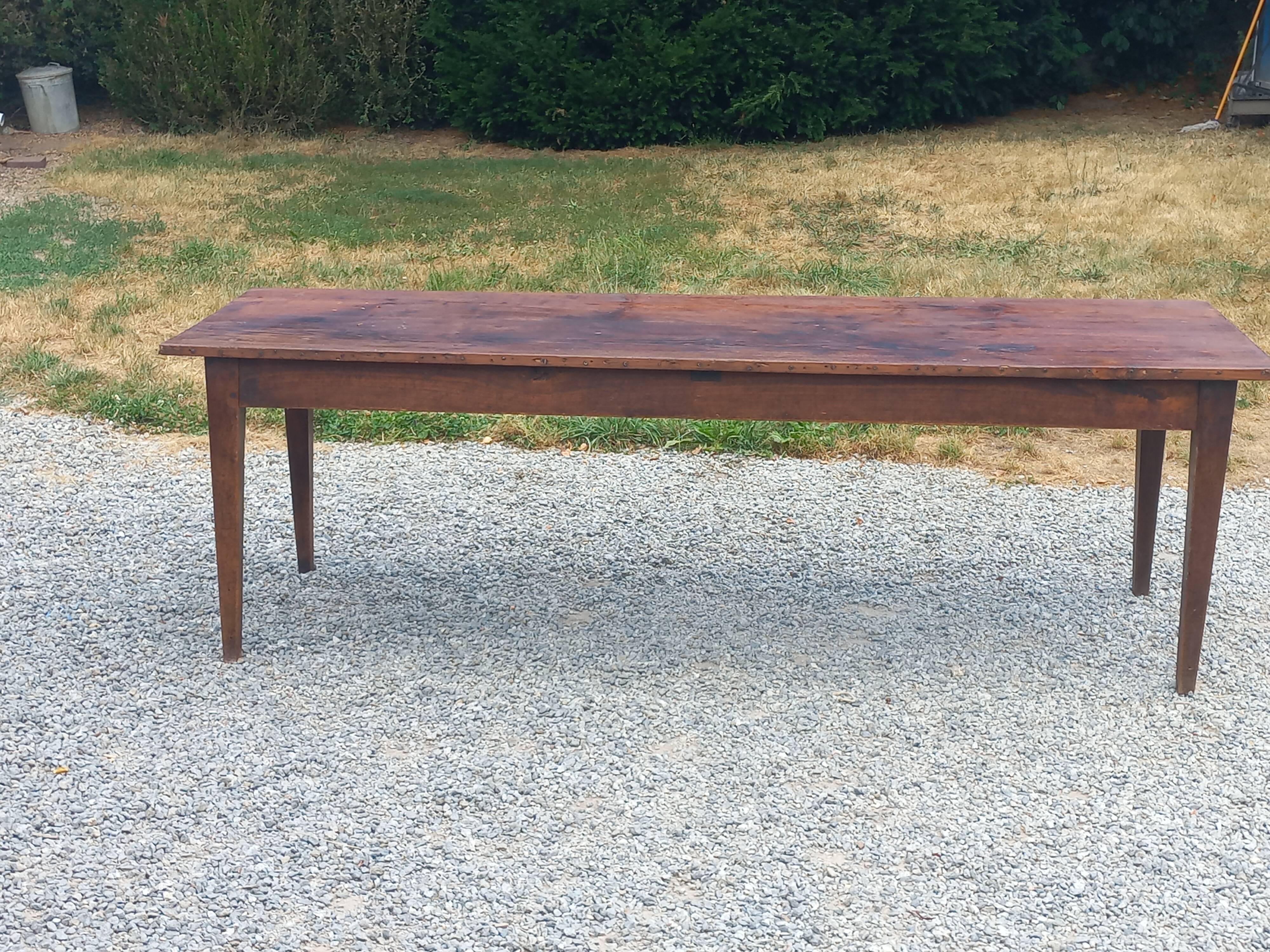 19th century farmhouse table with spindle legs, 225cm