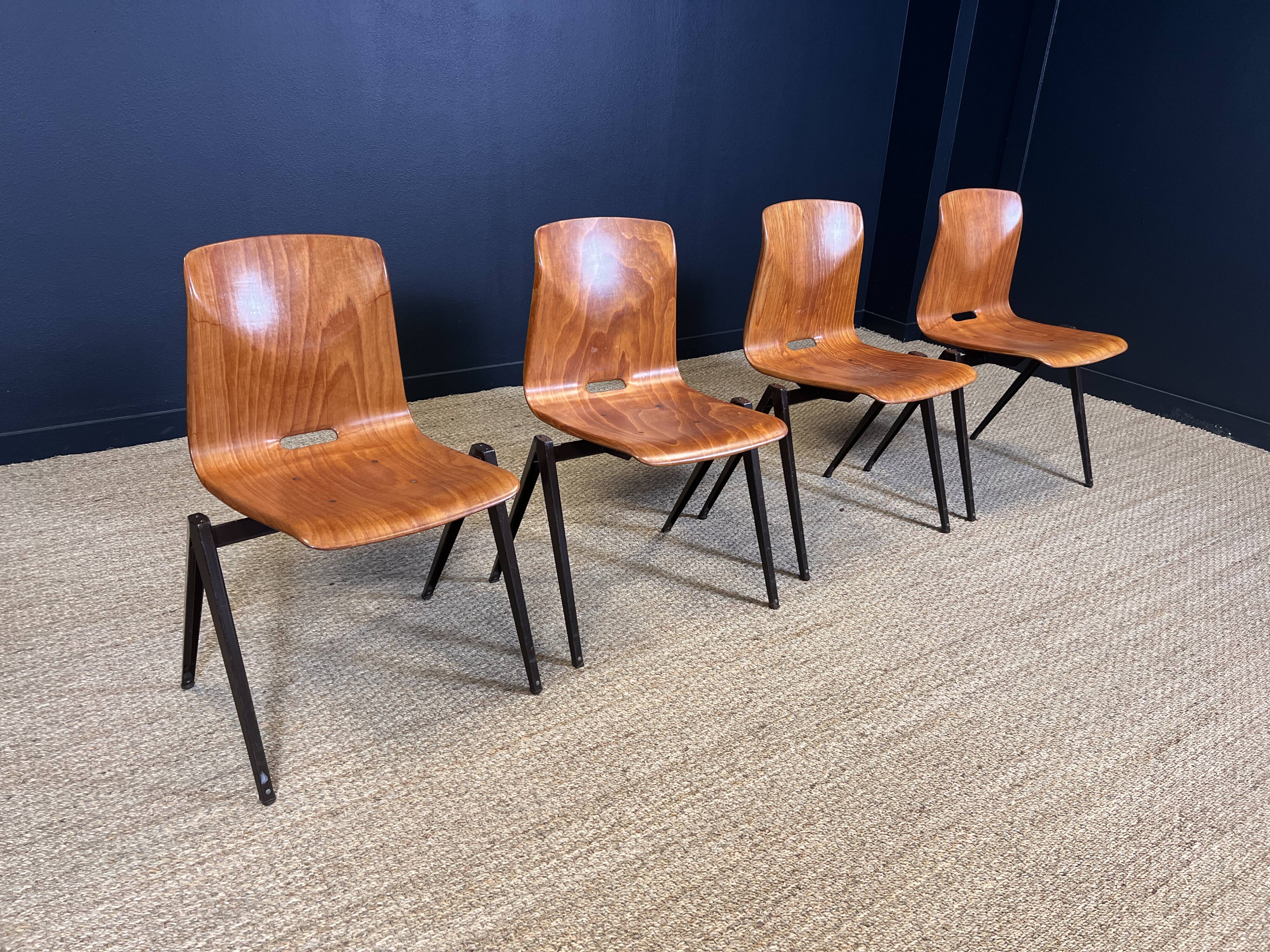 Set of 4 Galvanitas S22 oak chairs Netherlands 70s