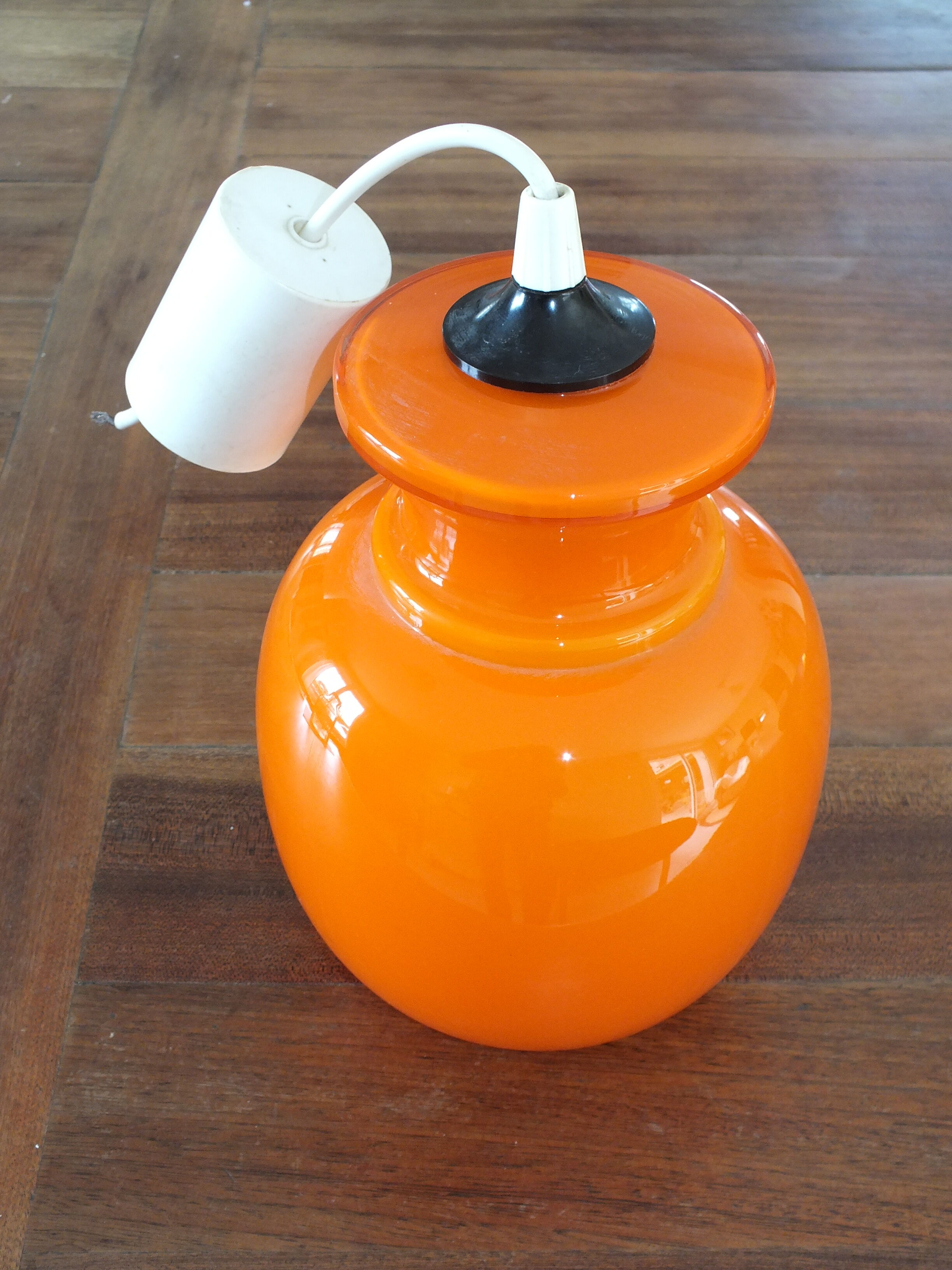 Vintage pendant lamp in orange opaline glass from the 70s