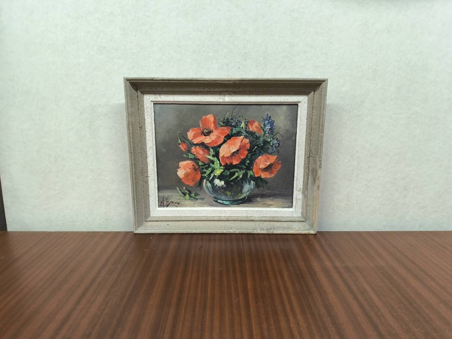Painting Still Life with Poppies by M. Bonvin Oil on panel