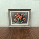 Painting Still life poppies M Bonvin Oil on panel