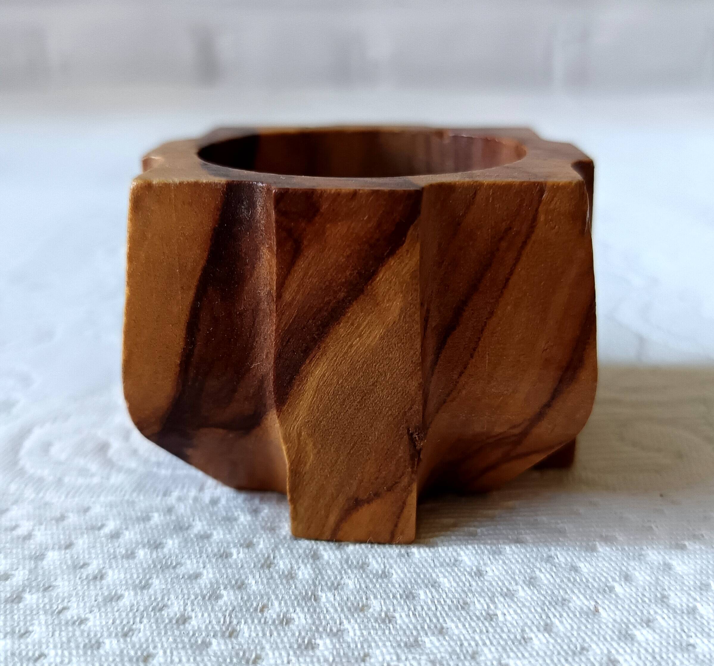 6 vintage egg cups on olive wood tray France