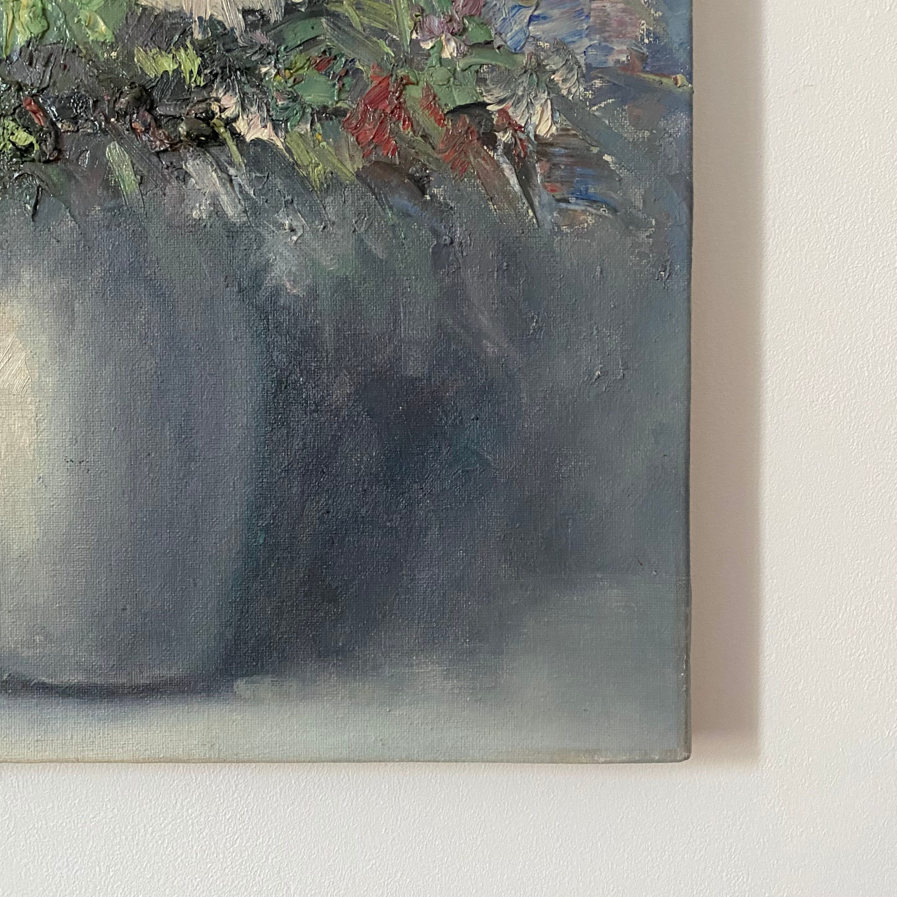 Painting flowers on canvas signed Helman