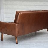 1970s, 3-seater Danish sofa, brown furniture leather with patina.