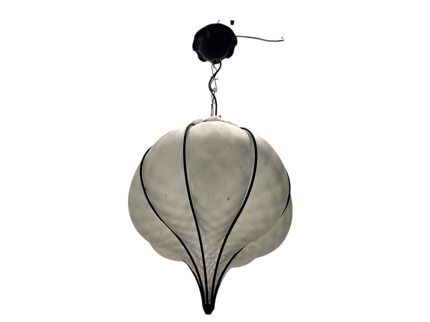 Wrought Iron Murano Glass Light Pendant 1980’s