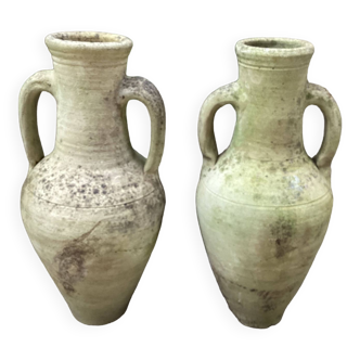2 vases,potiches en terre cuite avec anses,vintage 1960