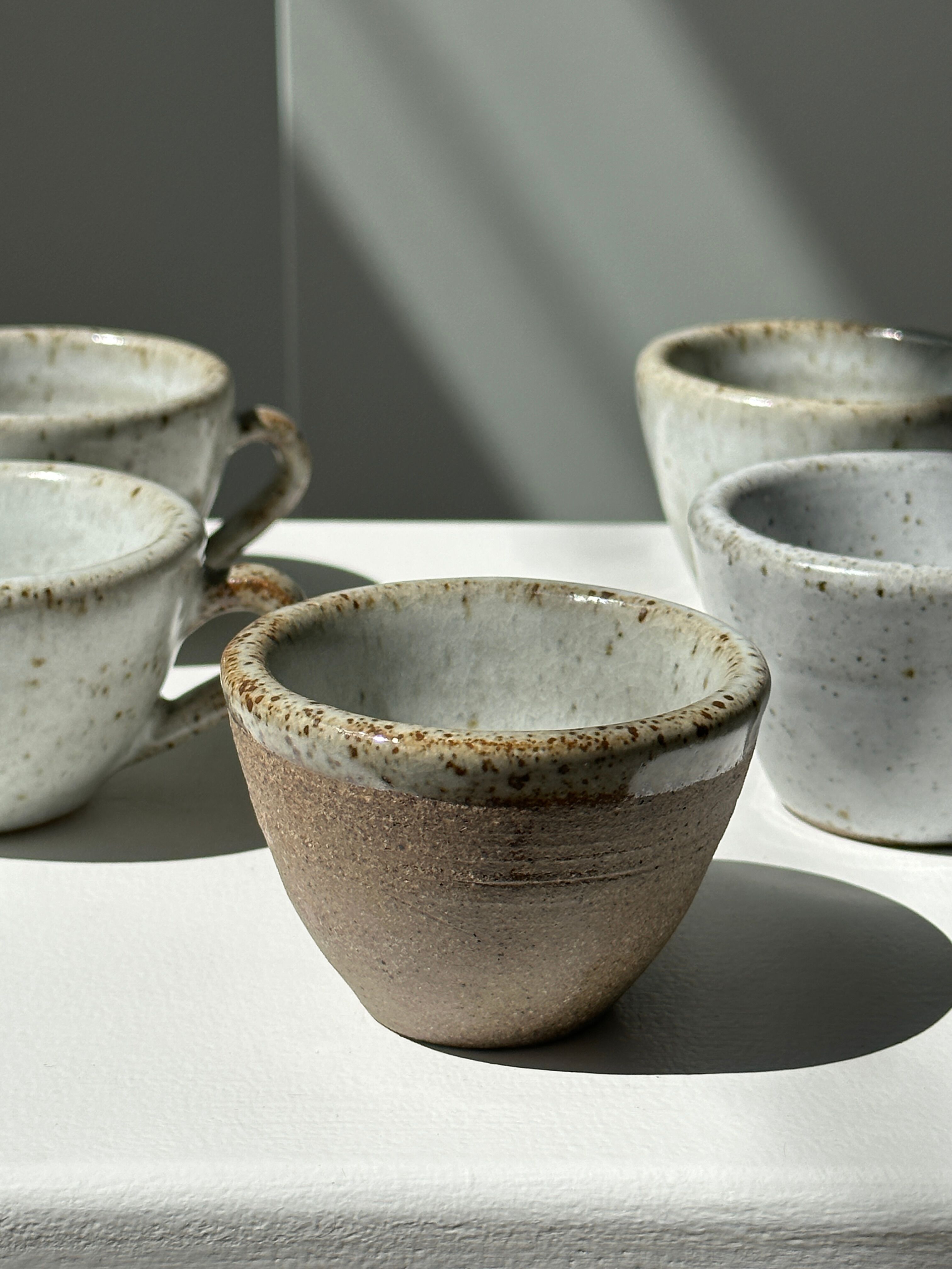 Set of 5 Indonesian ceramic handle coffee cups