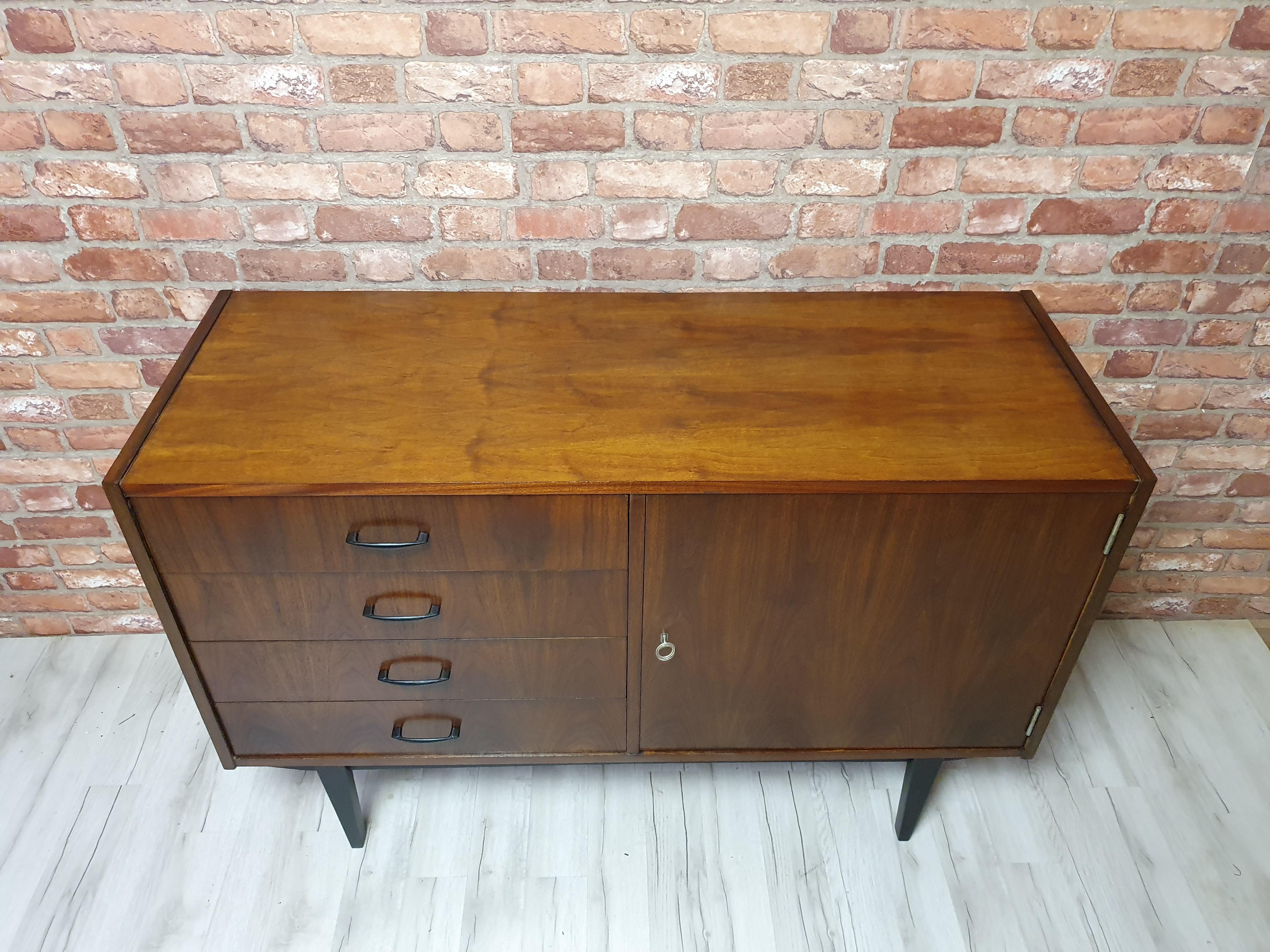 Renovated Violetta walnut chest of drawers, 1970s of the People's Republic of Poland