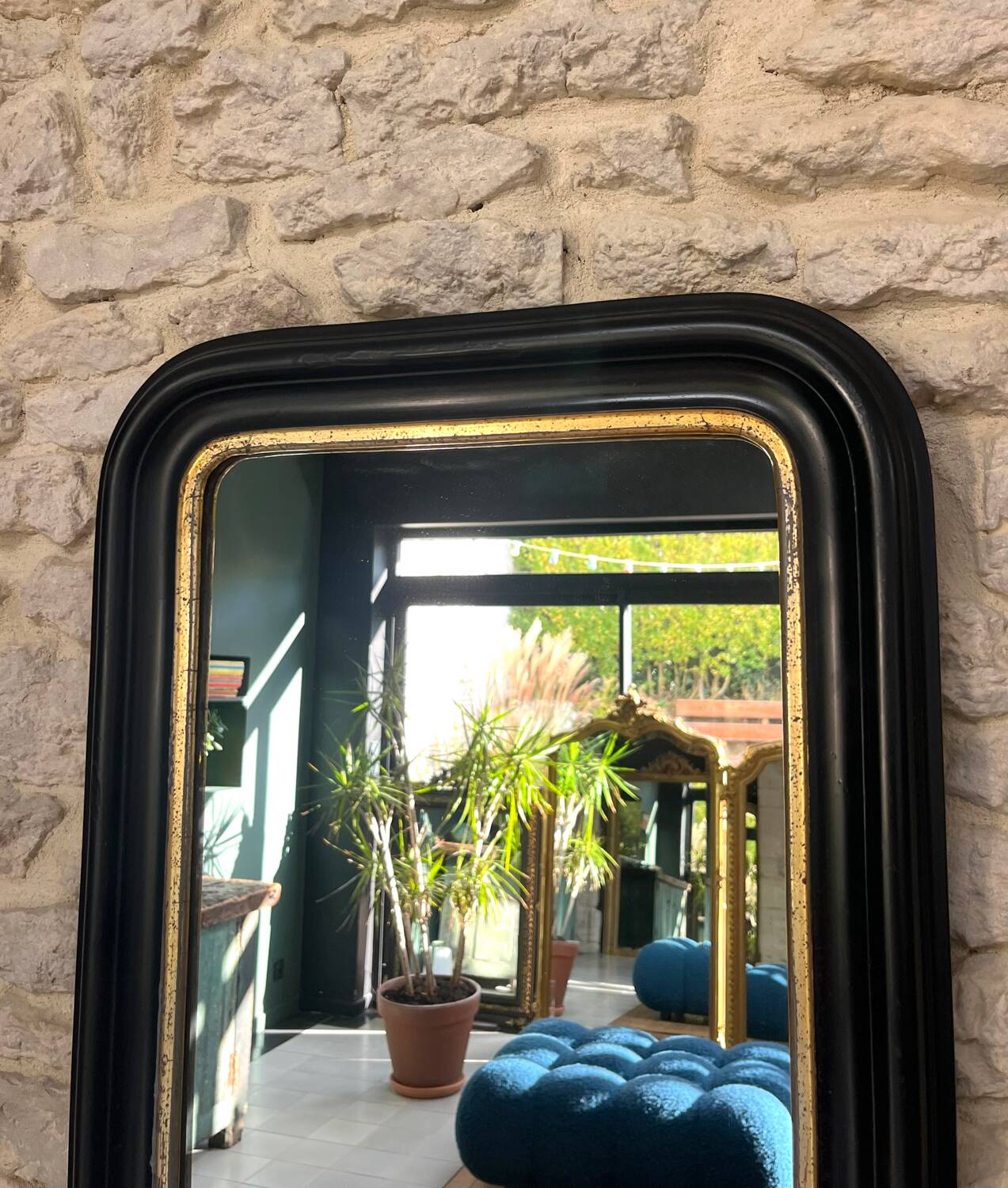 Antique Louis-Philippe black mirror, 75.5cm/48.5cm, trumeau style