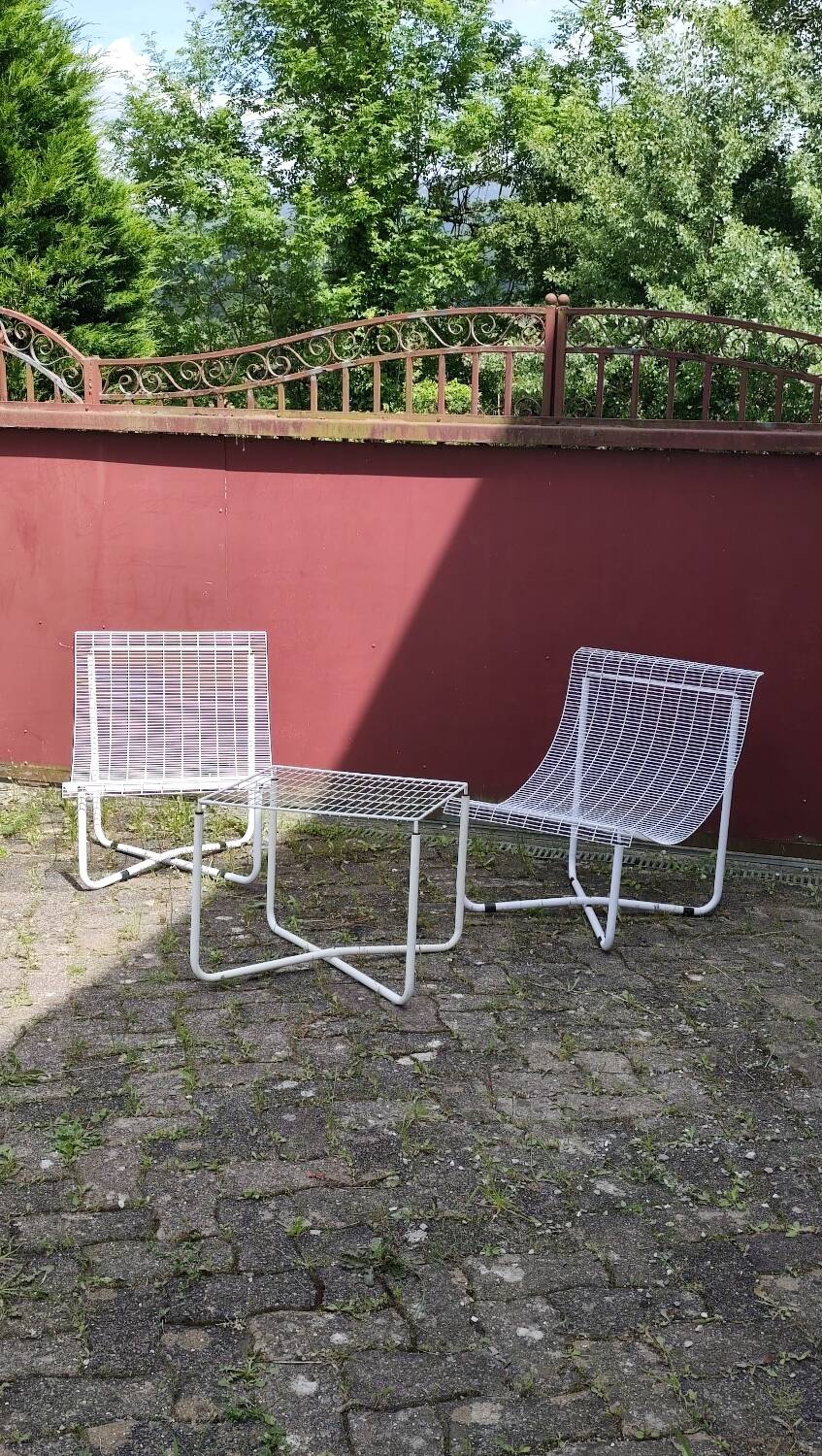 Garden furniture set with 2 vintage Habitat armchairs and 1 vintage Ikea table