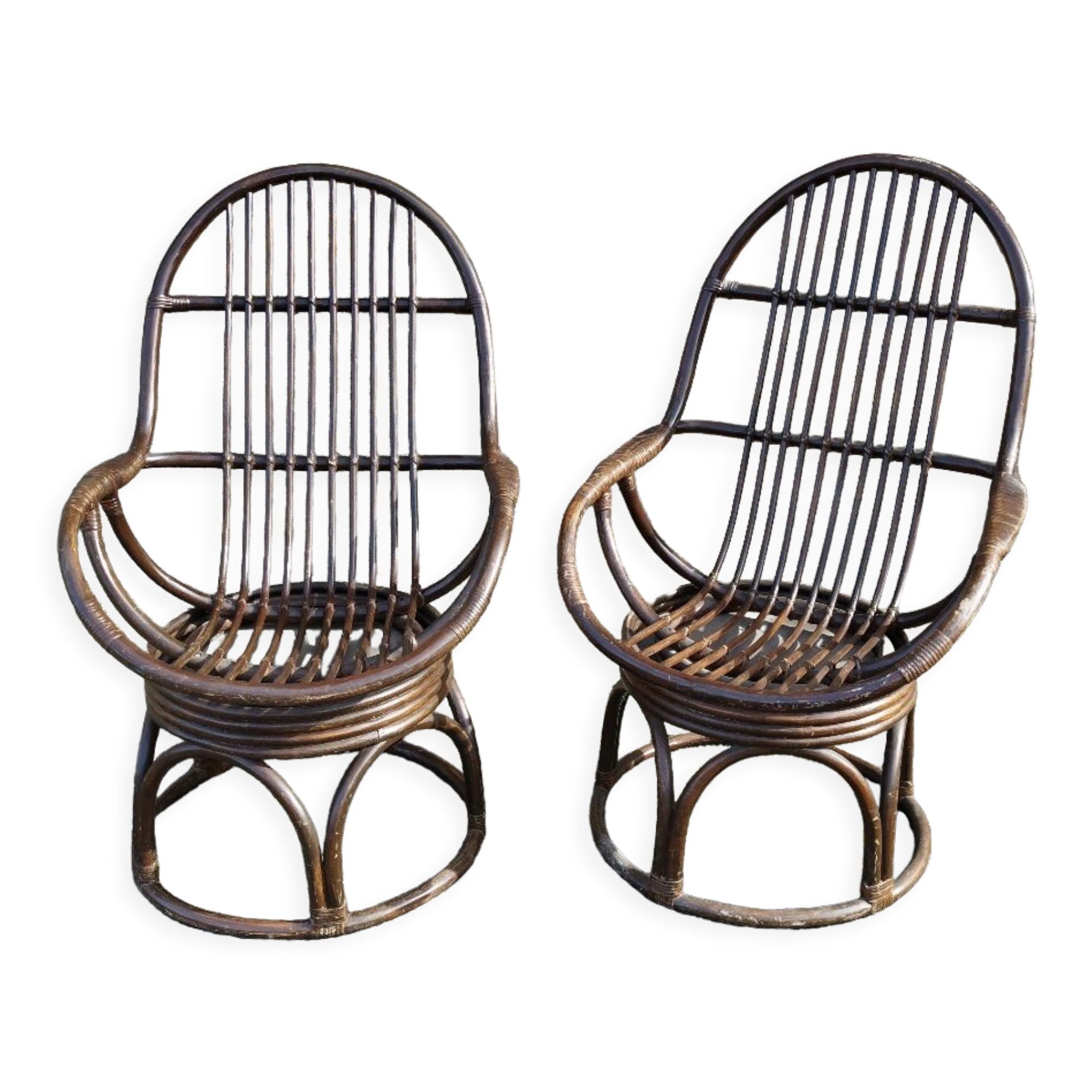 Pair of vintage rattan swivel chairs