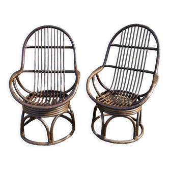 Pair of vintage rattan swivel chairs